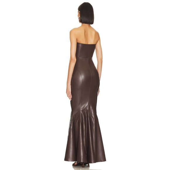 NWT Norma Kamali Strapless Faux Leather Fishtail Gown Chocolate Brown Size L - Picture 11 of 16